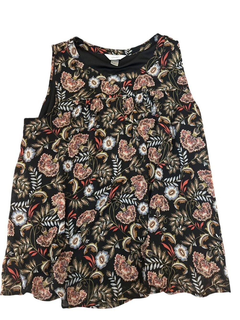 CJ Banks Tank Top Blouse 1X Black Floral Sleeveless Womens Cottage Core Casual